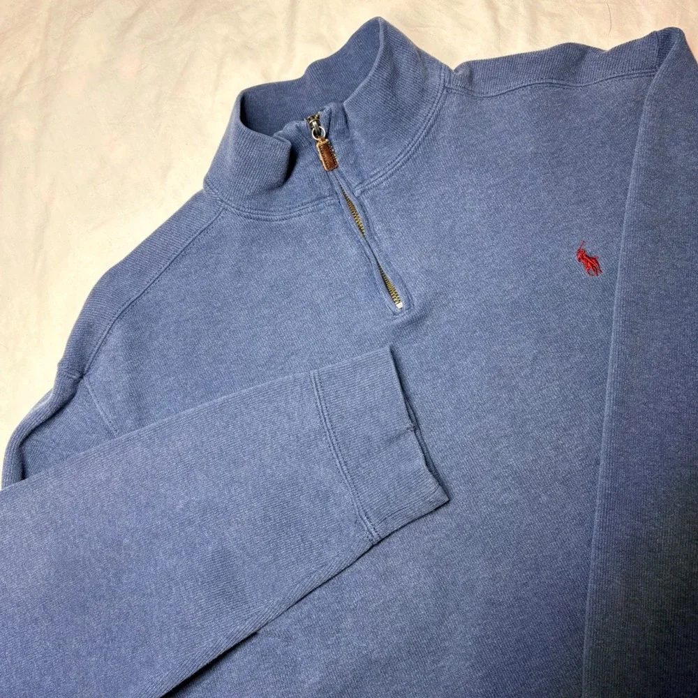 Polo Ralph Lauren Mens XL Blue 1/4‎ Zip Cotton Pullover Sweatery Red Pony Logo